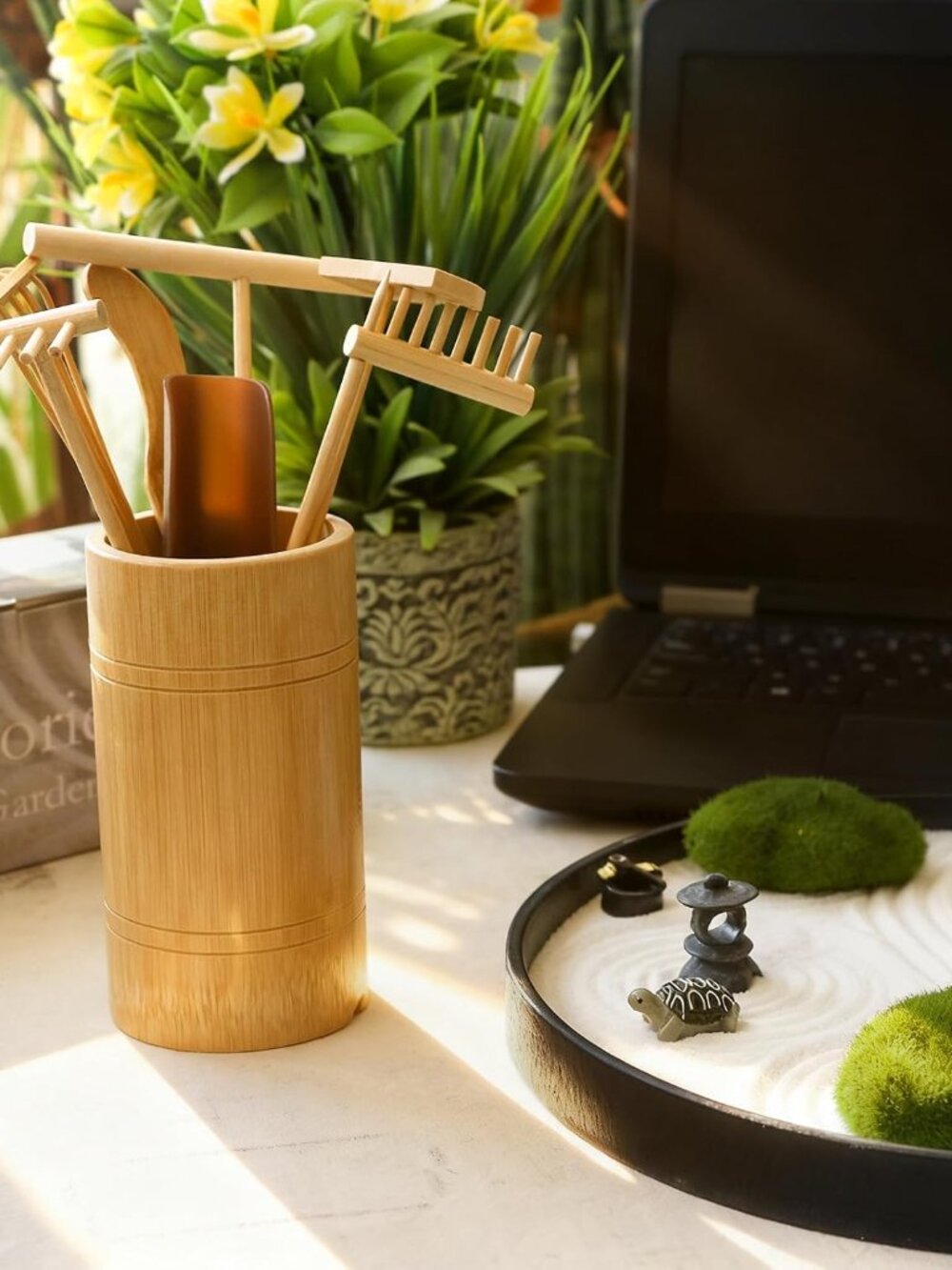 Mini Zen Garden Rake Tool - Tabletop Meditation Rock Sand Garden Kits with Moss